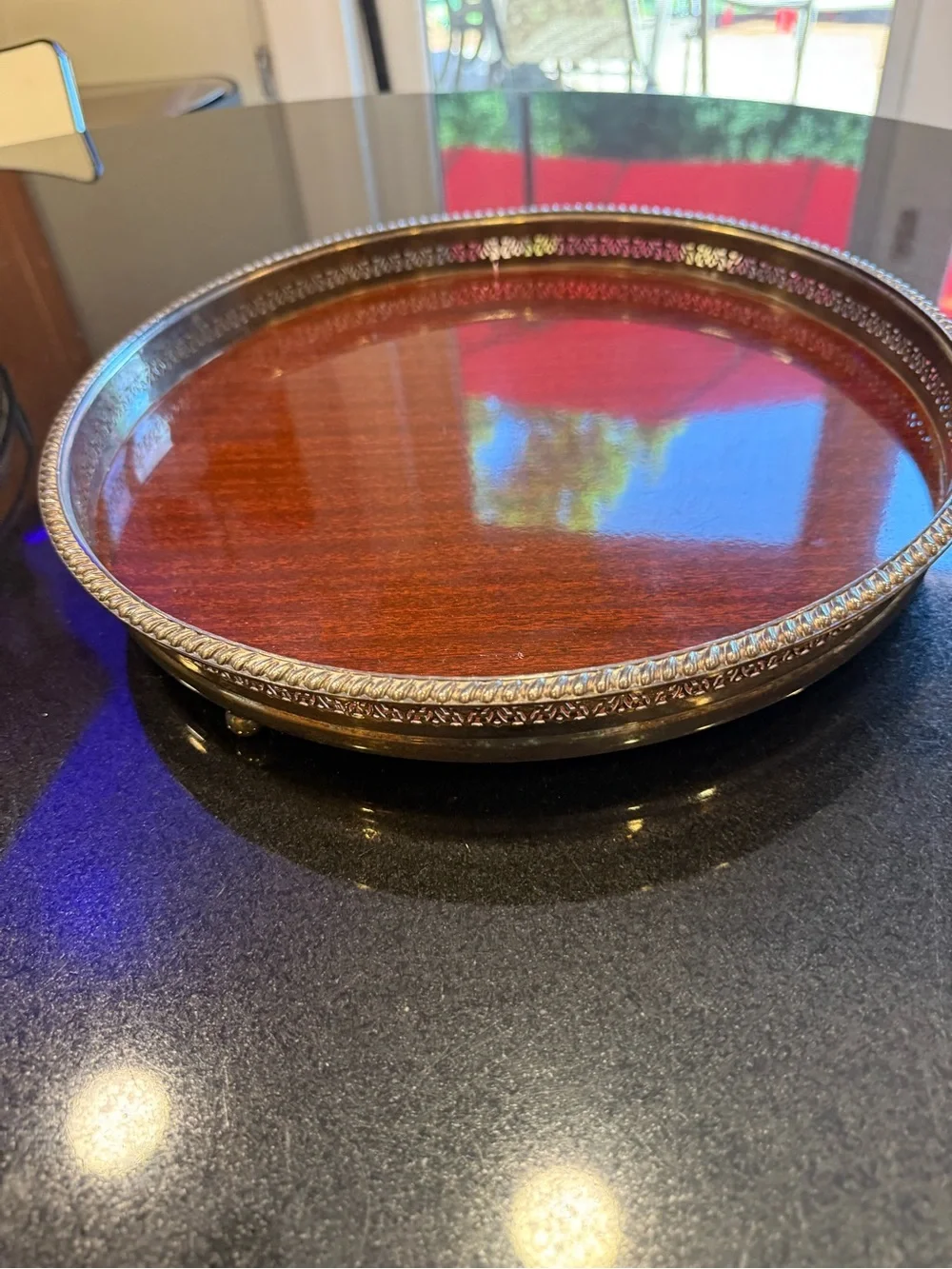 Round Wood and Brass Gallery Tray